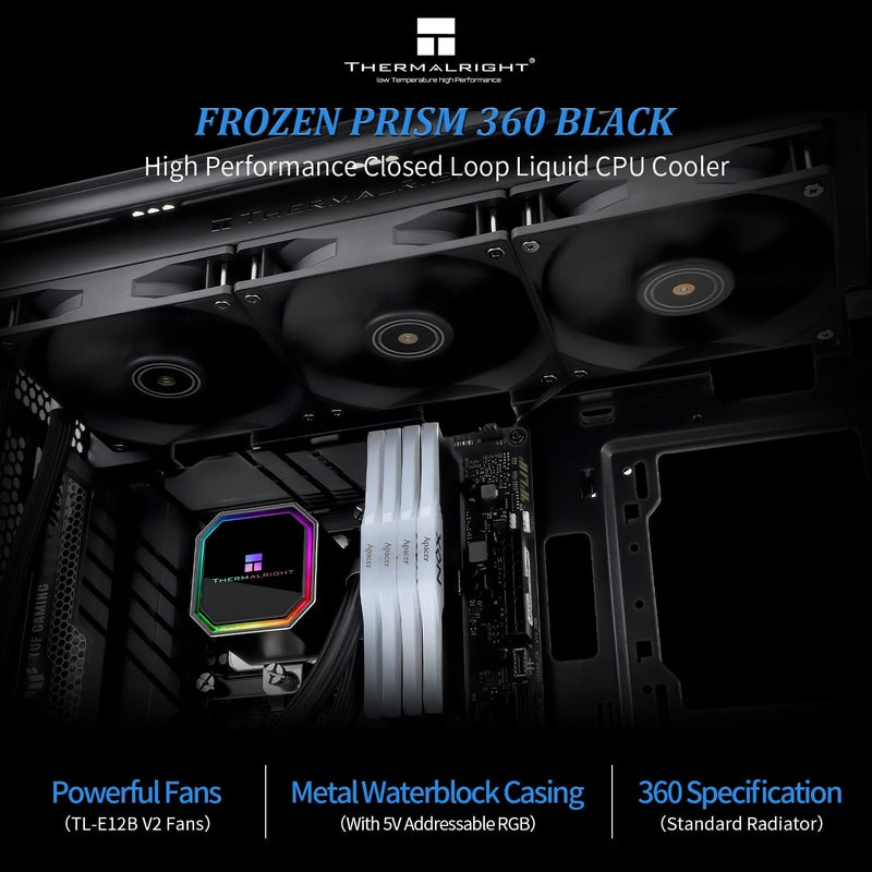 Thermalright مبرد مياه متكامل فريزن بريزم 360 أسود، مبرد سائل لوحدة المعالجة المركزية، نظام تبريد مائي بمراوح 3×120 مم PWM، سرعة عالية 1850 دورة في الدقيقة، متوافق مع AMD/AM4/AM5 وIntel LGA1151/1200/2066/1700 - Image 2